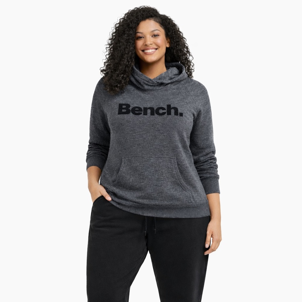 💙 BENCH Women's Gray Hoodie Fleece Top with pockets